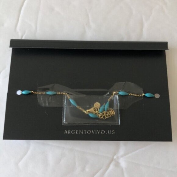 Argento Vivo 14K Gold Plated Sterling Silver Anklet Chain W blue beads 9"+1" - Picture 6 of 8